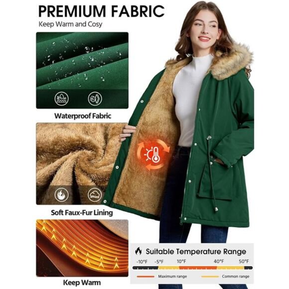 Womens Winter Coat Warm Thicken Puffer Jackets Dark Green - Picture 2 of 5